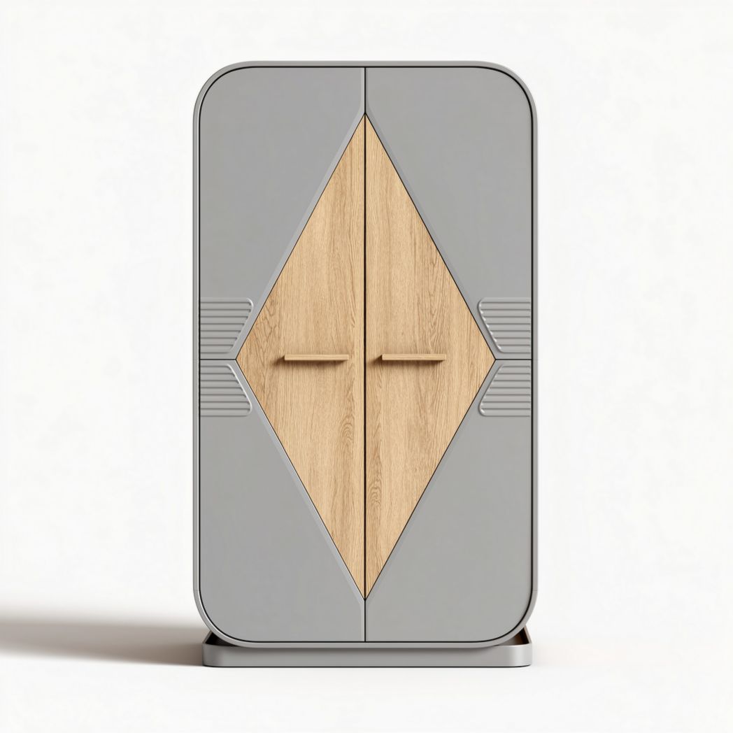 Armário moderno em mdf cinza e porta em madeira natural 80 x 40 x 120cm