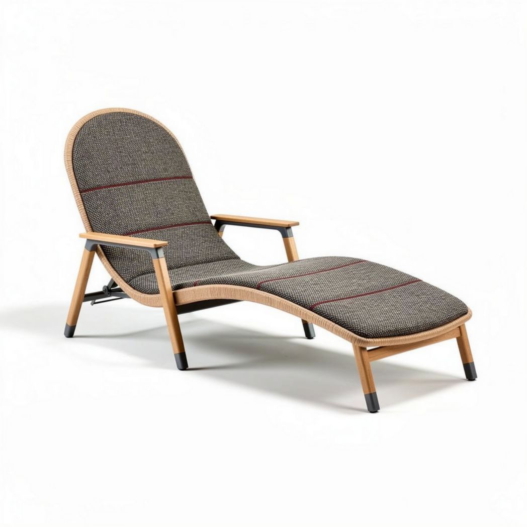 Chaise longue de exterior em tecido sintético e estrutura de madeira 180 x 60 x 30cm